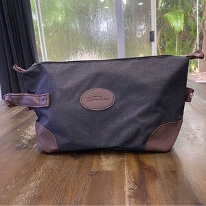 Bella Russo gray and brown canvas small toiletry zip up travel bag NEW